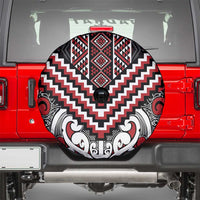 Maori Tukutuku Taniko Motifs Spare Tire Cover Red Poutama Mix Kowhaiwhai