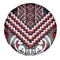 Maori Tukutuku Taniko Motifs Spare Tire Cover Red Poutama Mix Kowhaiwhai