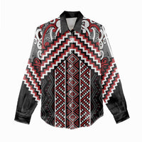 Maori Tukutuku Taniko Motifs Women Casual Shirt Red Poutama Mix Kowhaiwhai