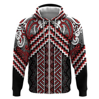 Maori Tukutuku Taniko Motifs Zip Hoodie Red Poutama Mix Kowhaiwhai LT7 Zip Hoodie Red - Polynesian Pride