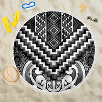 Maori Tukutuku Taniko Motifs Beach Blanket Black Poutama Mix Kowhaiwhai