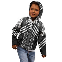 Maori Tukutuku Taniko Motifs Kid Hoodie Black Poutama Mix Kowhaiwhai