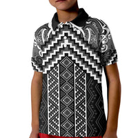 Maori Tukutuku Taniko Motifs Kid Polo Shirt Black Poutama Mix Kowhaiwhai