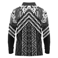 Maori Tukutuku Taniko Motifs Long Sleeve Polo Shirt Black Poutama Mix Kowhaiwhai