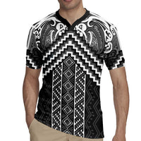 Maori Tukutuku Taniko Motifs Rugby Jersey Black Poutama Mix Kowhaiwhai