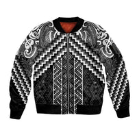 Maori Tukutuku Taniko Motifs Sleeve Zip Bomber Jacket Black Poutama Mix Kowhaiwhai
