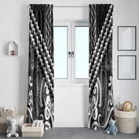 Maori Tukutuku Taniko Motifs Window Curtain Black Poutama Mix Kowhaiwhai