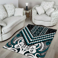 Maori Tukutuku Taniko Motifs Area Rug Teal Poutama Mix Kowhaiwhai