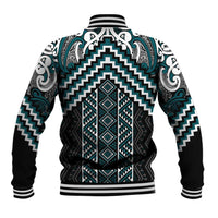 Maori Tukutuku Taniko Motifs Baseball Jacket Teal Poutama Mix Kowhaiwhai LT7 - Polynesian Pride