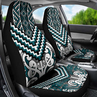 Maori Tukutuku Taniko Motifs Car Seat Cover Teal Poutama Mix Kowhaiwhai