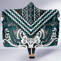 Maori Tukutuku Taniko Motifs Hooded Blanket Teal Poutama Mix Kowhaiwhai