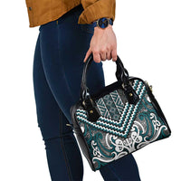 Maori Tukutuku Taniko Motifs Shoulder Handbag Teal Poutama Mix Kowhaiwhai