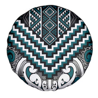 Maori Tukutuku Taniko Motifs Spare Tire Cover Teal Poutama Mix Kowhaiwhai