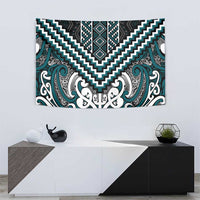 Maori Tukutuku Taniko Motifs Tapestry Teal Poutama Mix Kowhaiwhai
