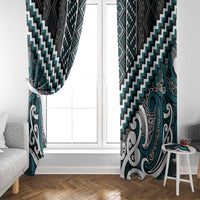 Maori Tukutuku Taniko Motifs Window Curtain Teal Poutama Mix Kowhaiwhai