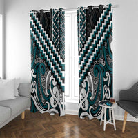 Maori Tukutuku Taniko Motifs Window Curtain Teal Poutama Mix Kowhaiwhai