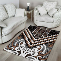 Maori Tukutuku Taniko Motifs Area Rug Brown Poutama Mix Kowhaiwhai