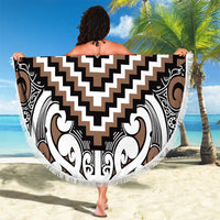 Maori Tukutuku Taniko Motifs Beach Blanket Brown Poutama Mix Kowhaiwhai