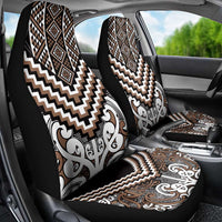 Maori Tukutuku Taniko Motifs Car Seat Cover Brown Poutama Mix Kowhaiwhai