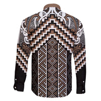 Maori Tukutuku Taniko Motifs Family Matching Tank Maxi Dress and Hawaiian Shirt Brown Poutama Mix Kowhaiwhai LT7 - Polynesian Pride