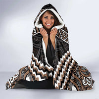 Maori Tukutuku Taniko Motifs Hooded Blanket Brown Poutama Mix Kowhaiwhai