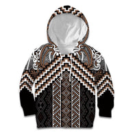 Maori Tukutuku Taniko Motifs Kid Hoodie Brown Poutama Mix Kowhaiwhai
