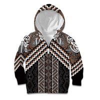 Maori Tukutuku Taniko Motifs Kid Hoodie Brown Poutama Mix Kowhaiwhai