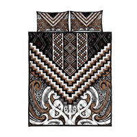 Maori Tukutuku Taniko Motifs Quilt Bed Set Brown Poutama Mix Kowhaiwhai