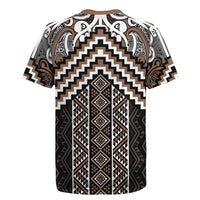 Maori Tukutuku Taniko Motifs Rugby Jersey Brown Poutama Mix Kowhaiwhai