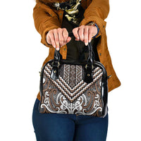 Maori Tukutuku Taniko Motifs Shoulder Handbag Brown Poutama Mix Kowhaiwhai