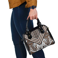 Maori Tukutuku Taniko Motifs Shoulder Handbag Brown Poutama Mix Kowhaiwhai