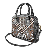 Maori Tukutuku Taniko Motifs Shoulder Handbag Brown Poutama Mix Kowhaiwhai