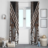 Maori Tukutuku Taniko Motifs Window Curtain Brown Poutama Mix Kowhaiwhai