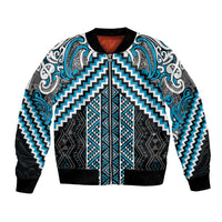 Maori Tukutuku Taniko Motifs Bomber Jacket Turquoise Poutama Mix Kowhaiwhai