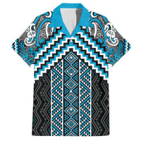 Maori Tukutuku Taniko Motifs Family Matching Long Sleeve Bodycon Dress and Hawaiian Shirt Turquoise Poutama Mix Kowhaiwhai