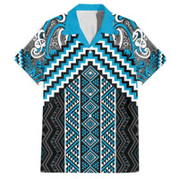 Maori Tukutuku Taniko Motifs Family Matching Tank Maxi Dress and Hawaiian Shirt Turquoise Poutama Mix Kowhaiwhai LT7 Dad's Shirt - Short Sleeve Turquoise - Polynesian Pride