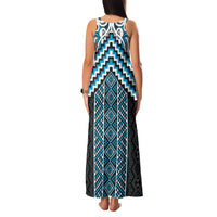 Maori Tukutuku Taniko Motifs Family Matching Tank Maxi Dress and Hawaiian Shirt Turquoise Poutama Mix Kowhaiwhai LT7 - Polynesian Pride