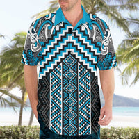 Maori Tukutuku Taniko Motifs Hawaiian Shirt Turquoise Poutama Mix Kowhaiwhai