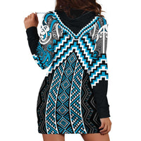 Maori Tukutuku Taniko Motifs Hoodie Dress Turquoise Poutama Mix Kowhaiwhai