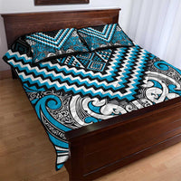 Maori Tukutuku Taniko Motifs Quilt Bed Set Turquoise Poutama Mix Kowhaiwhai