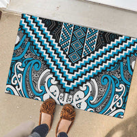 Maori Tukutuku Taniko Motifs Rubber Doormat Turquoise Poutama Mix Kowhaiwhai