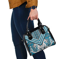 Maori Tukutuku Taniko Motifs Shoulder Handbag Turquoise Poutama Mix Kowhaiwhai