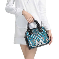 Maori Tukutuku Taniko Motifs Shoulder Handbag Turquoise Poutama Mix Kowhaiwhai