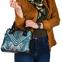 Maori Tukutuku Taniko Motifs Shoulder Handbag Turquoise Poutama Mix Kowhaiwhai