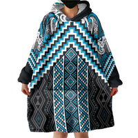 Maori Tukutuku Taniko Motifs Wearable Blanket Hoodie Turquoise Poutama Mix Kowhaiwhai