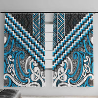 Maori Tukutuku Taniko Motifs Window Curtain Turquoise Poutama Mix Kowhaiwhai