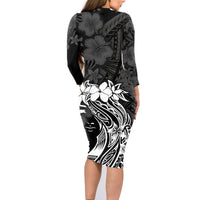 Polynesian Women's Day Family Matching Long Sleeve Bodycon Dress and Hawaiian Shirt Plumeria Passion - Black LT7 - Polynesian Pride