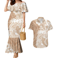 Polynesian Women's Day Couples Matching Mermaid Dress and Hawaiian Shirt Plumeria Passion - Beige LT7 Beige - Polynesian Pride