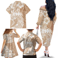 Polynesian Women's Day Family Matching Off Shoulder Long Sleeve Dress and Hawaiian Shirt Plumeria Passion - Beige LT7 - Polynesian Pride