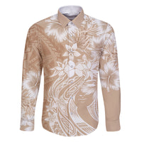 Polynesian Women's Day Family Matching Puletasi and Hawaiian Shirt Plumeria Passion - Beige LT7 Dad's Shirt - Long Sleeve Beige - Polynesian Pride
